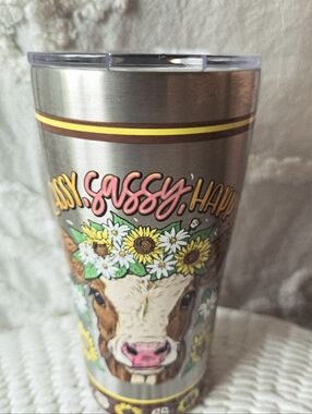 NWT Tervis Classy Sassy Happy  Cow Stainless 20 oz Tumbler With Lid Floral